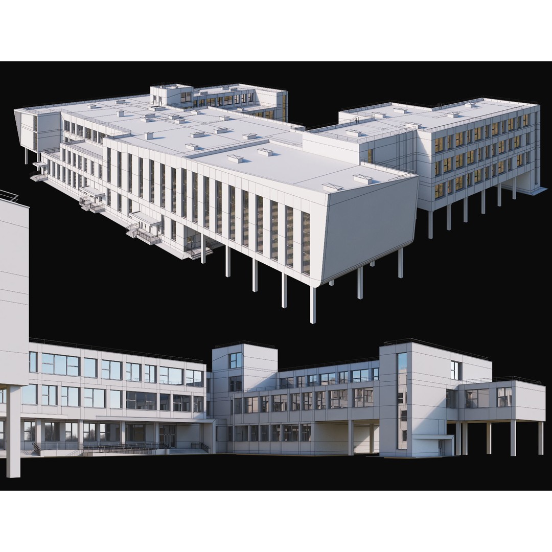 Modern School Building 3D Model – High Poly Exterior Asset, FBX, OBJ - View 10