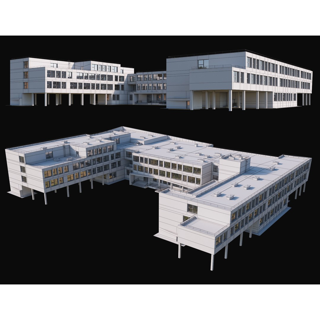 Modern School Building 3D Model – High Poly Exterior Asset, FBX, OBJ - View 11