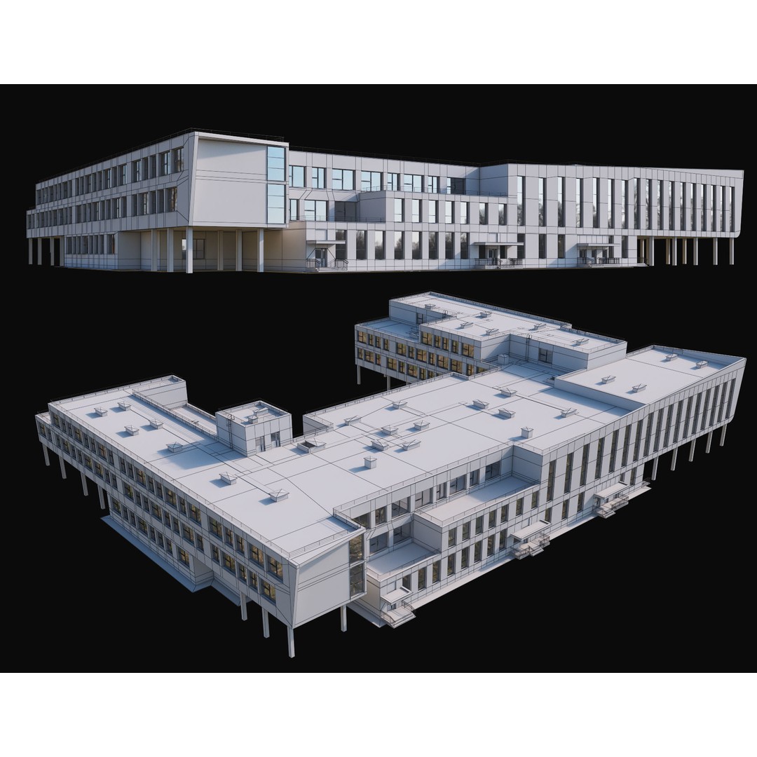 Modern School Building 3D Model – High Poly Exterior Asset, FBX, OBJ - View 12