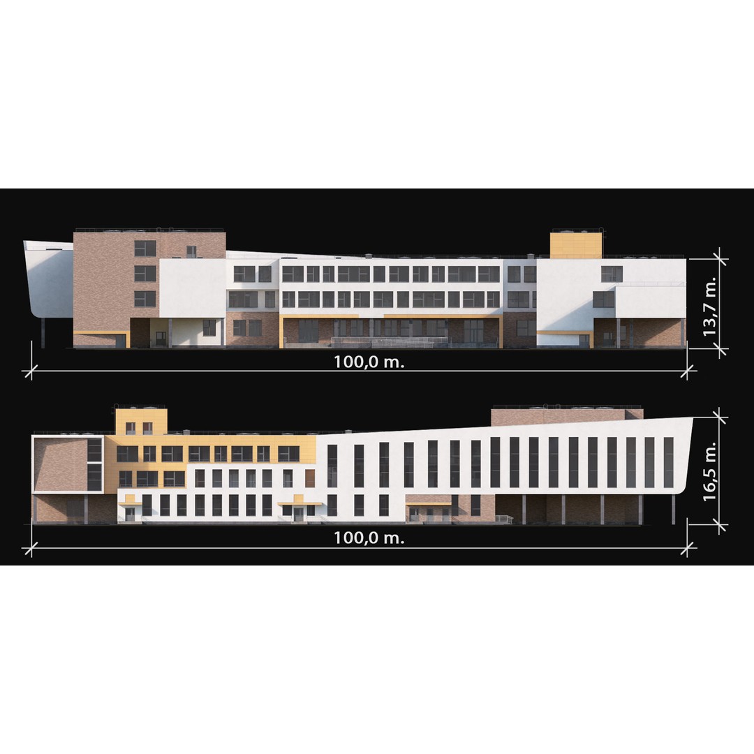 Modern School Building 3D Model – High Poly Exterior Asset, FBX, OBJ - View 7