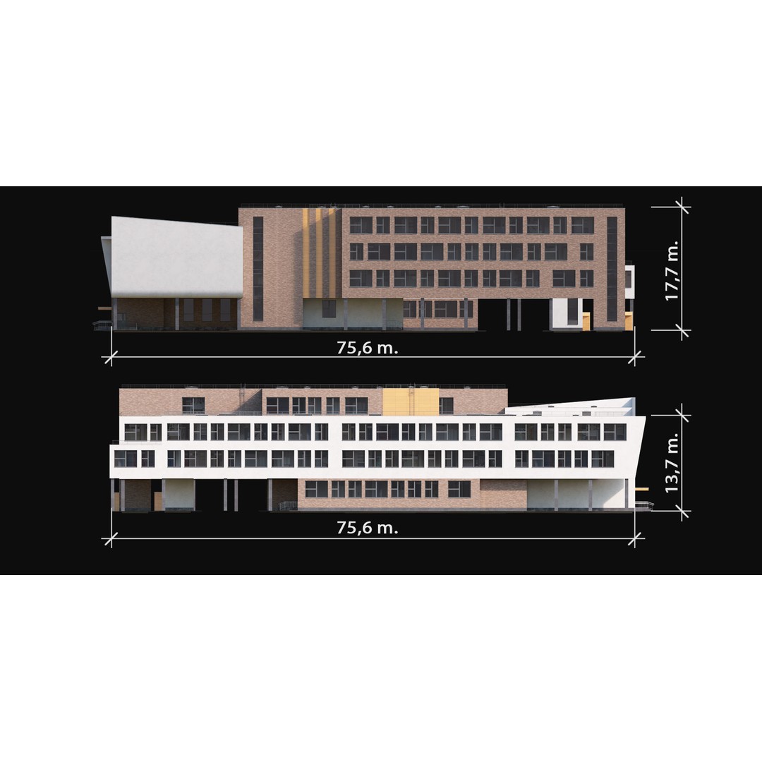 Modern School Building 3D Model – High Poly Exterior Asset, FBX, OBJ - View 8