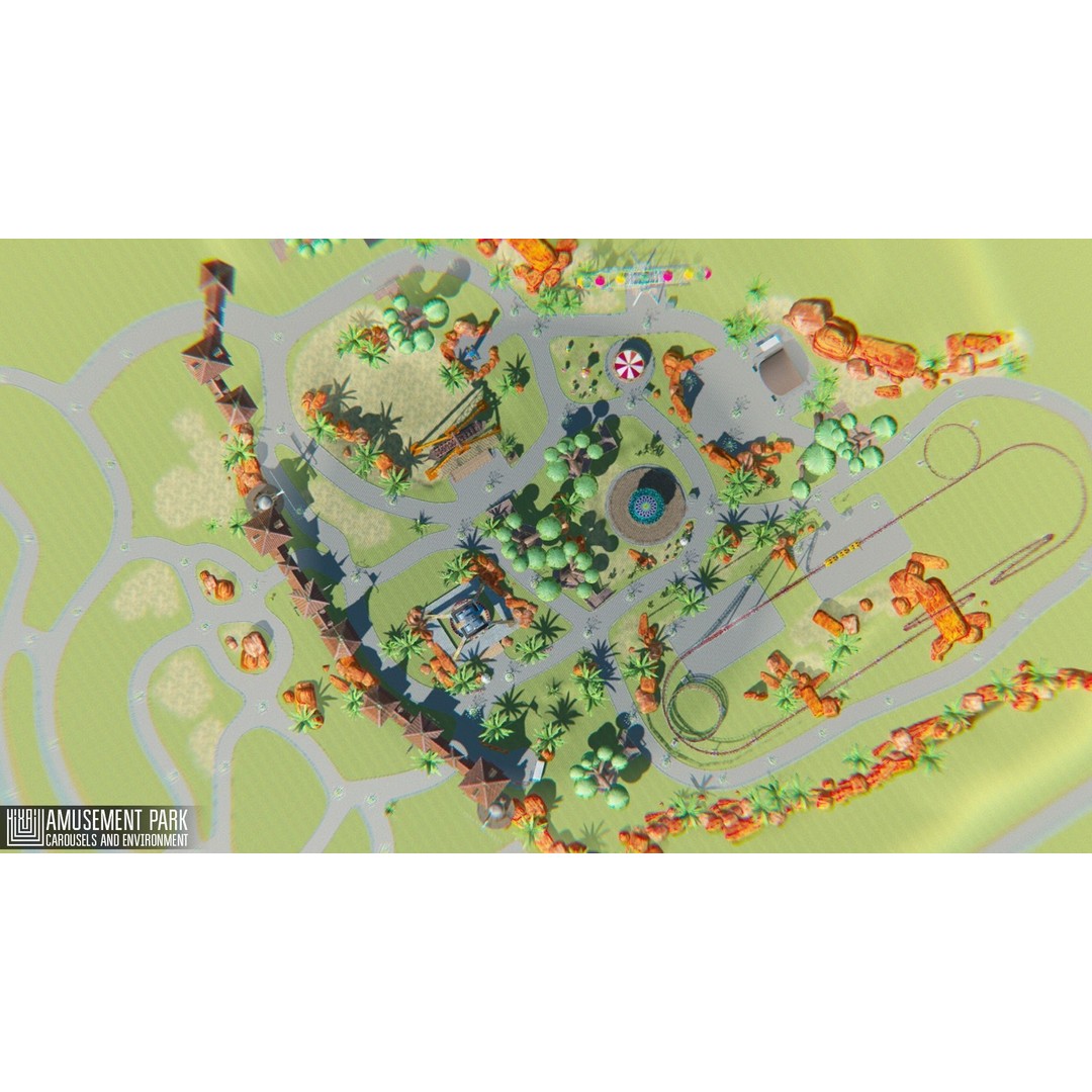 Amusement Park 3D Model – Low Poly Environment with Attractions - View 10