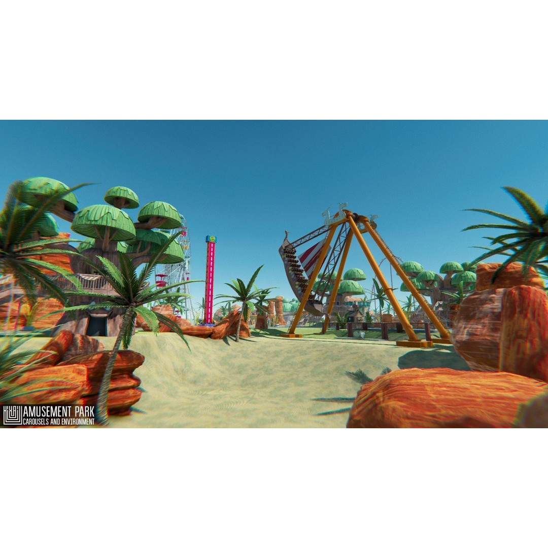 Amusement Park 3D Model – Low Poly Environment with Attractions - View 12