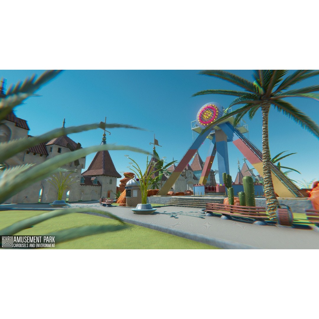 Amusement Park 3D Model – Low Poly Environment with Attractions - View 13