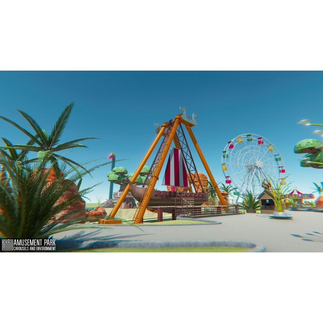 Amusement Park 3D Model – Low Poly Environment with Attractions - View 15
