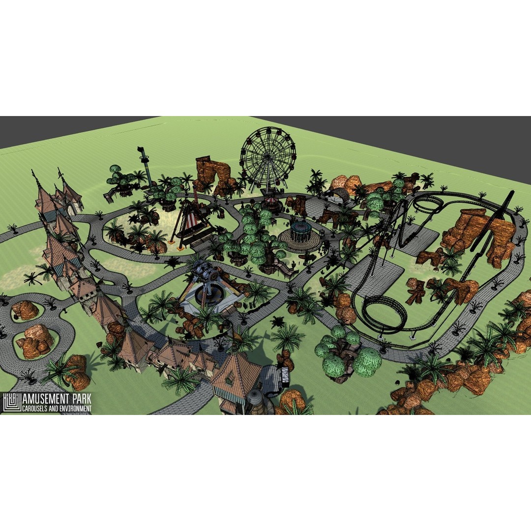 Amusement Park 3D Model – Low Poly Environment with Attractions - View 17