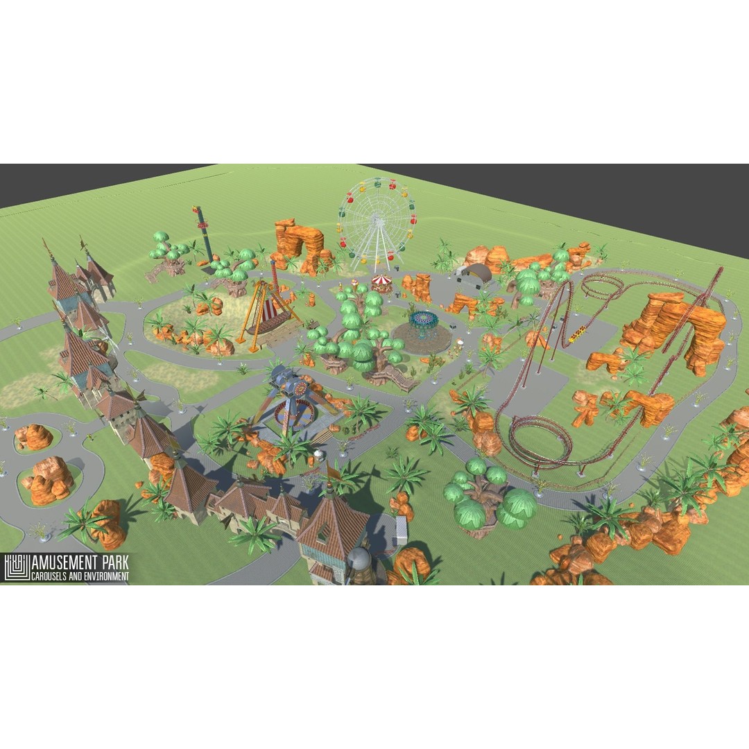 Amusement Park 3D Model – Low Poly Environment with Attractions - View 18