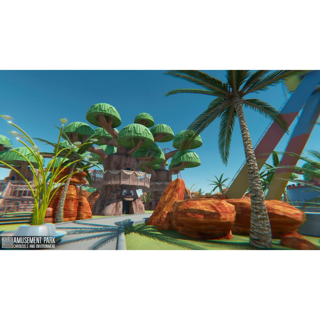 Amusement Park 3D Model – Low Poly Environment with Attractions - View 2
