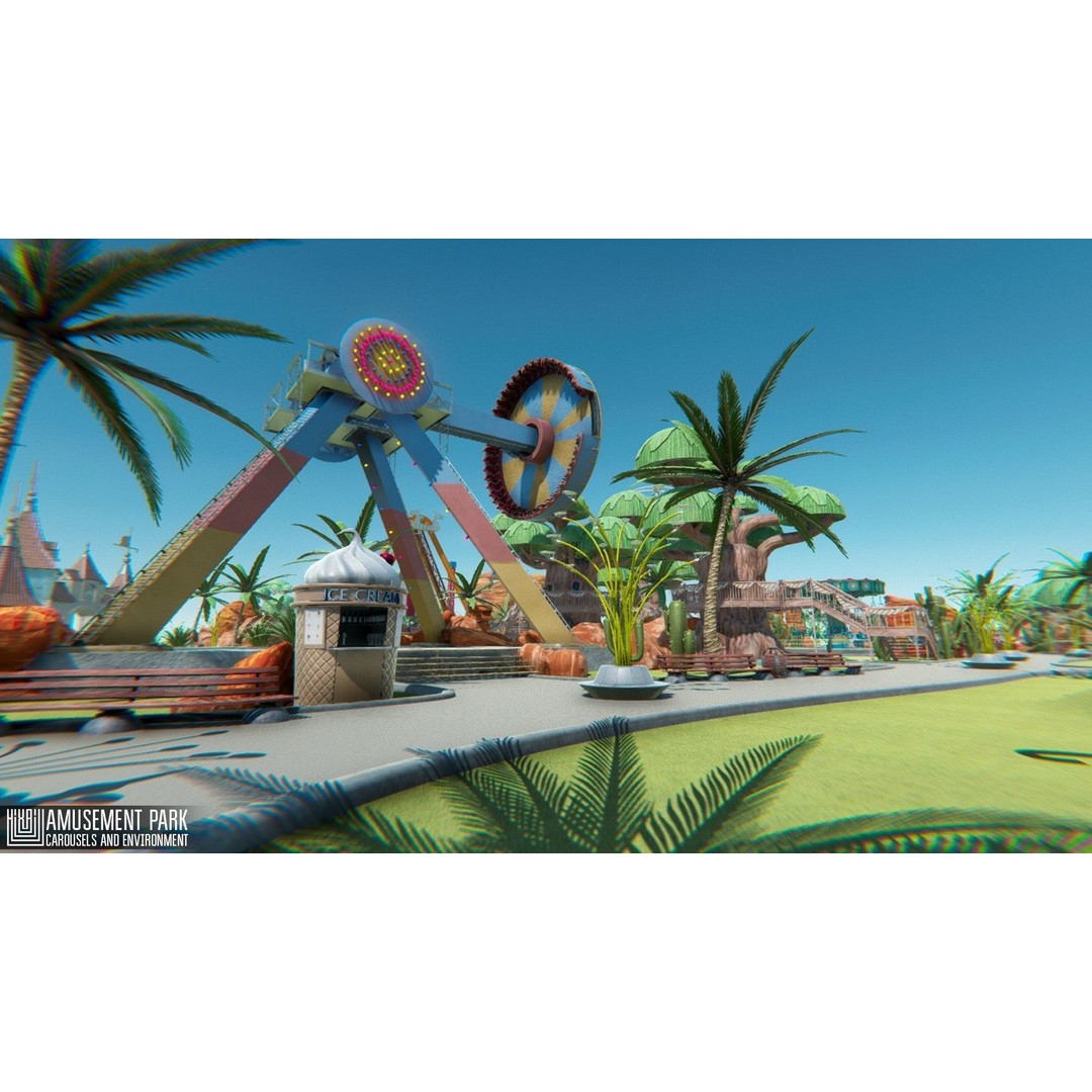 Amusement Park 3D Model – Low Poly Environment with Attractions - View 3