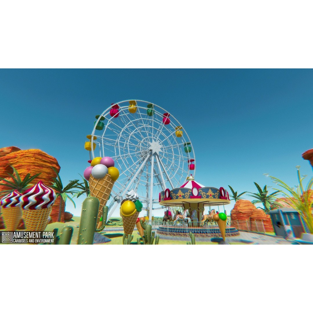 Amusement Park 3D Model – Low Poly Environment with Attractions - View 4