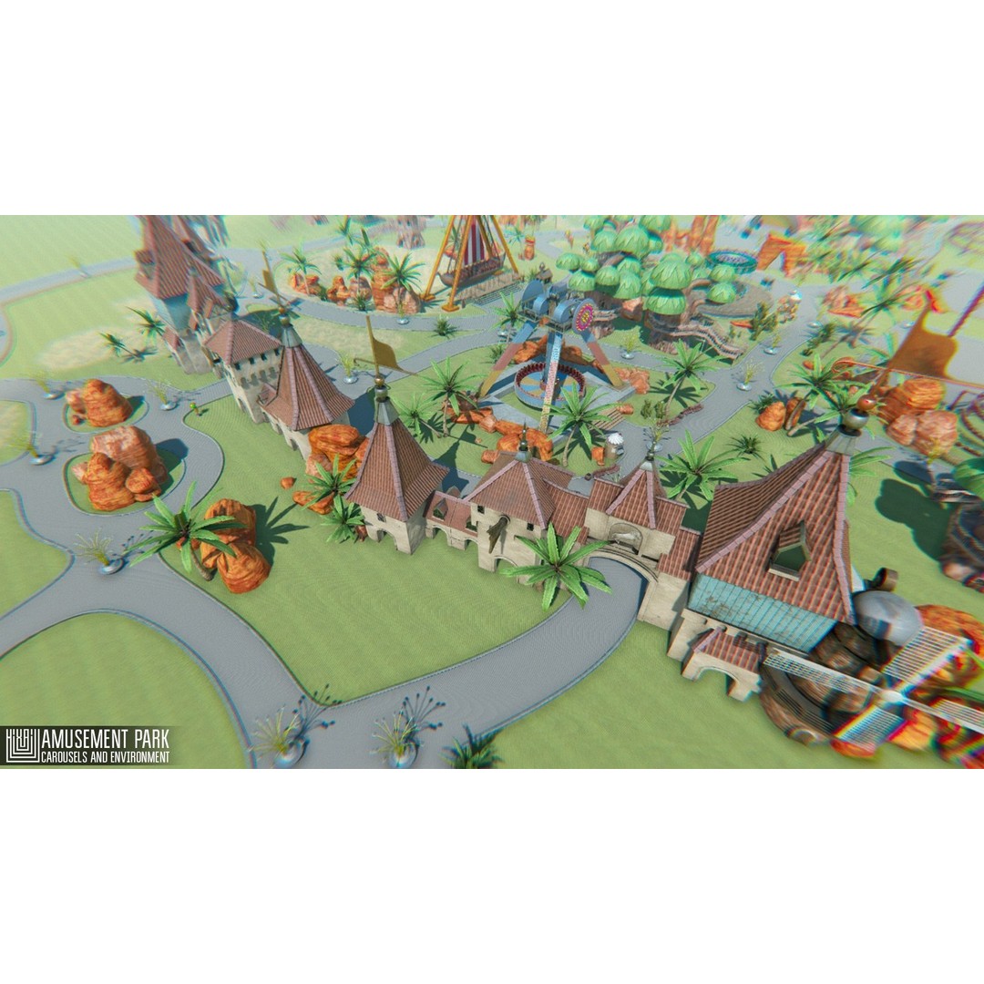 Amusement Park 3D Model – Low Poly Environment with Attractions - View 9