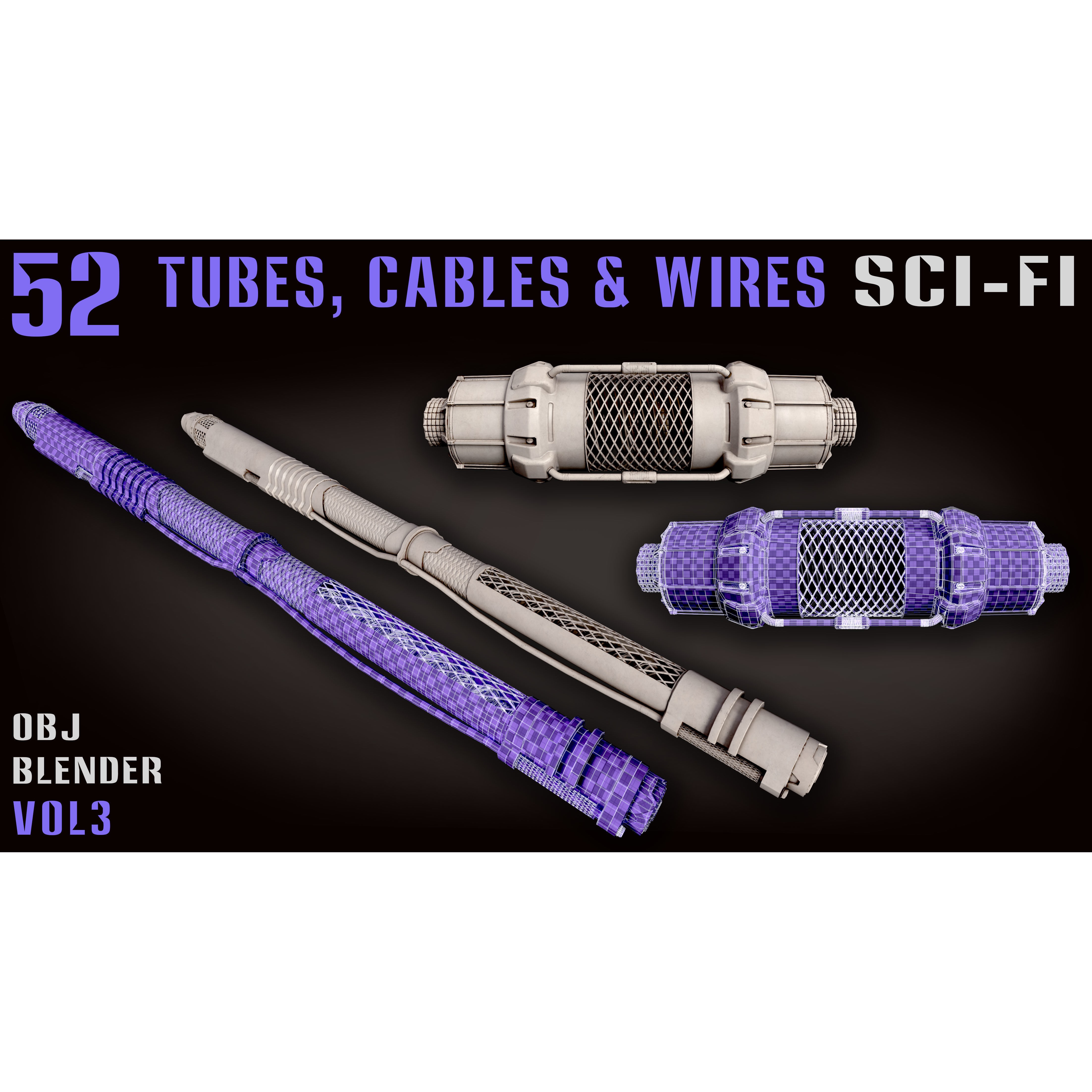52 Sci-Fi Tubes, Cables & Wires - Game-Ready 3D Model