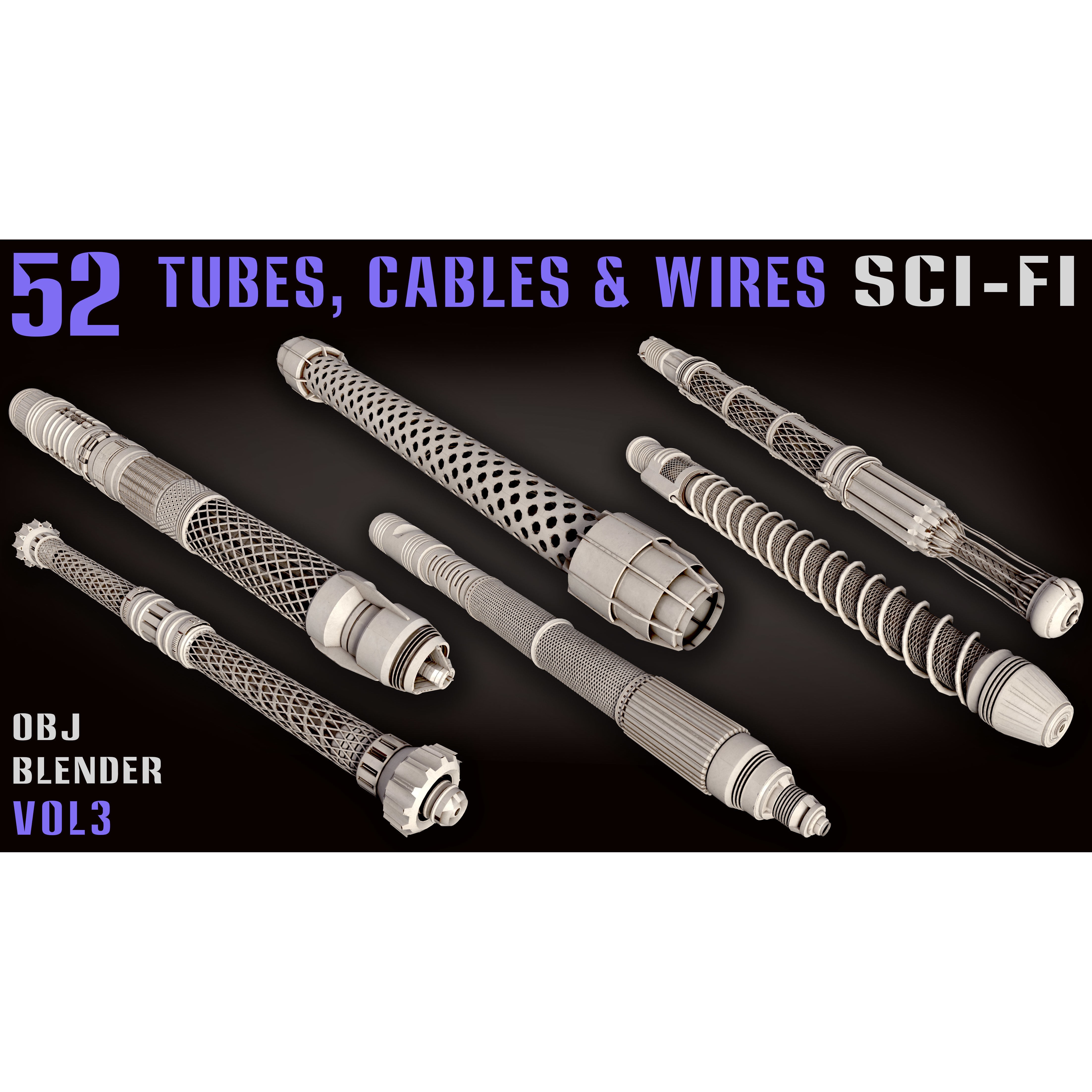 52 Sci-Fi Tubes, Cables & Wires - Game-Ready 3D Model - View 10