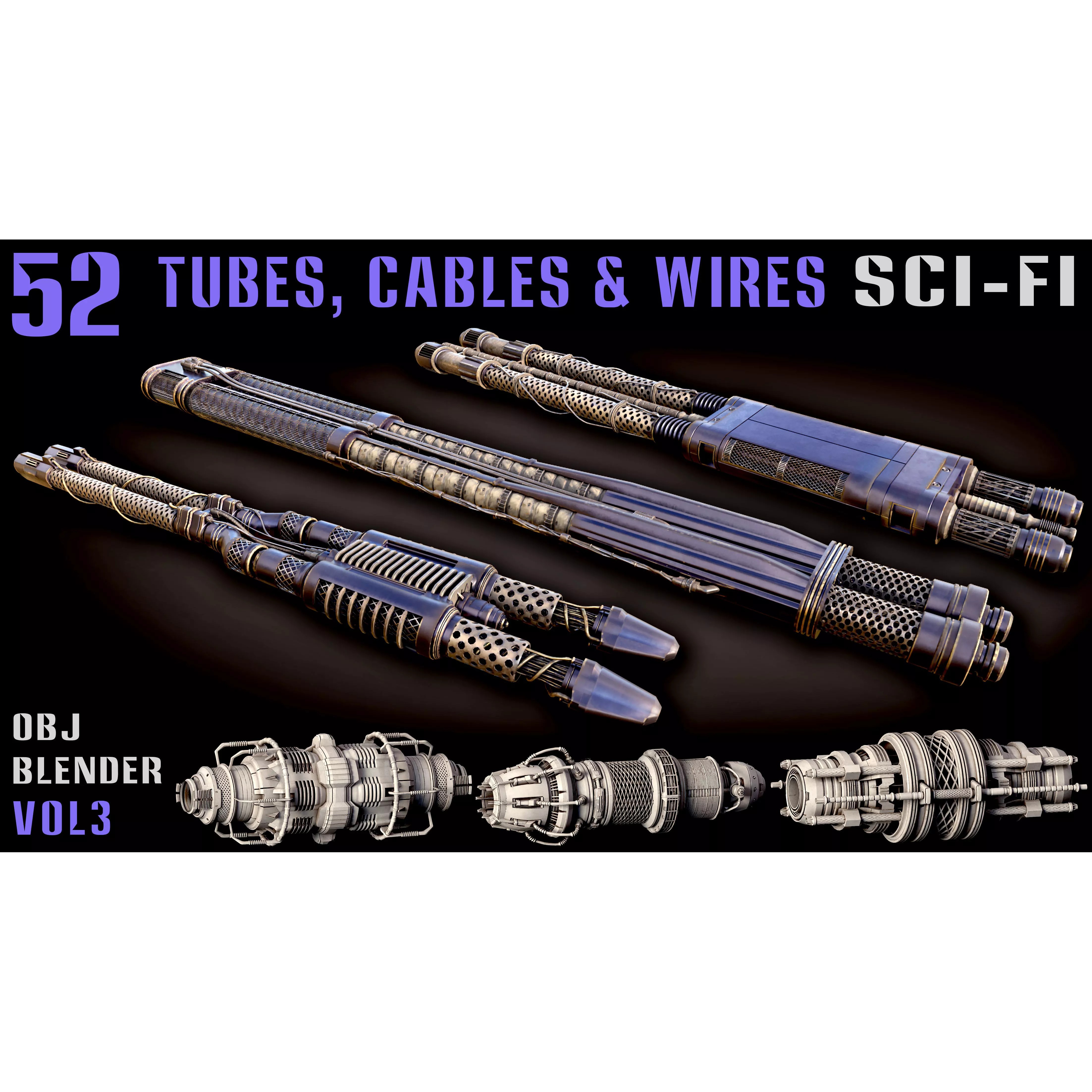 52 Sci-Fi Tubes, Cables & Wires - Game-Ready 3D Model - View 2