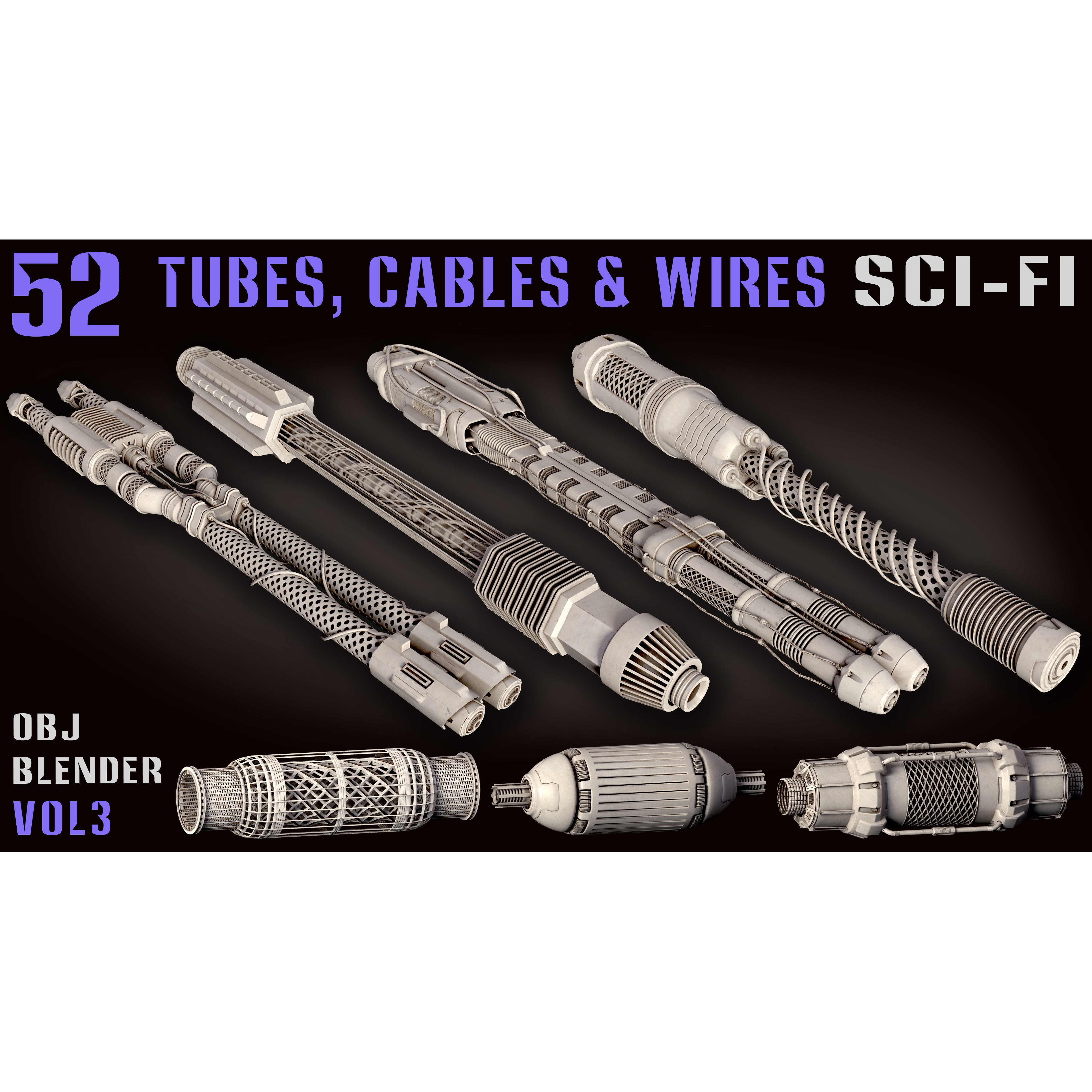 52 Sci-Fi Tubes, Cables & Wires - Game-Ready 3D Model - View 3