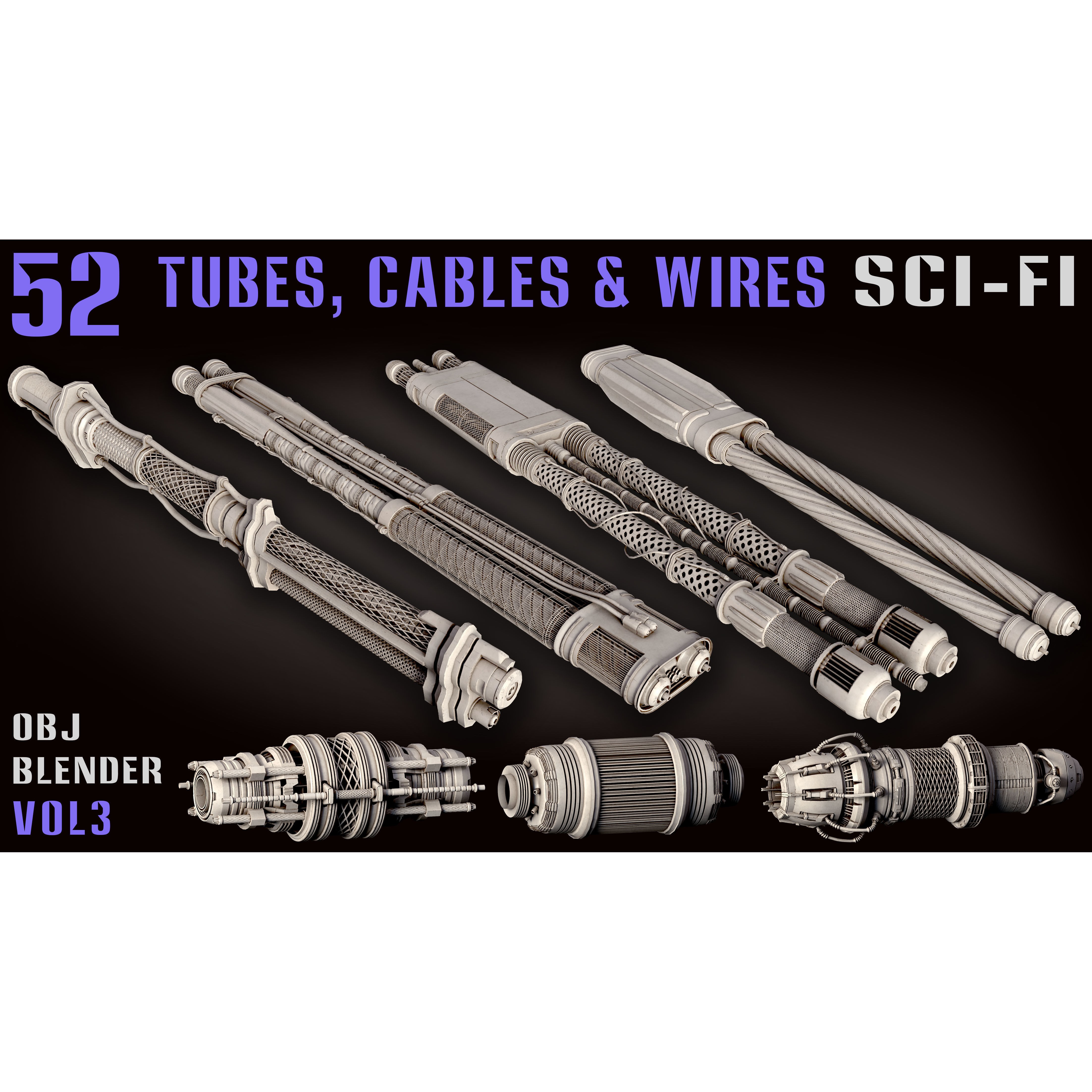 52 Sci-Fi Tubes, Cables & Wires - Game-Ready 3D Model - View 4