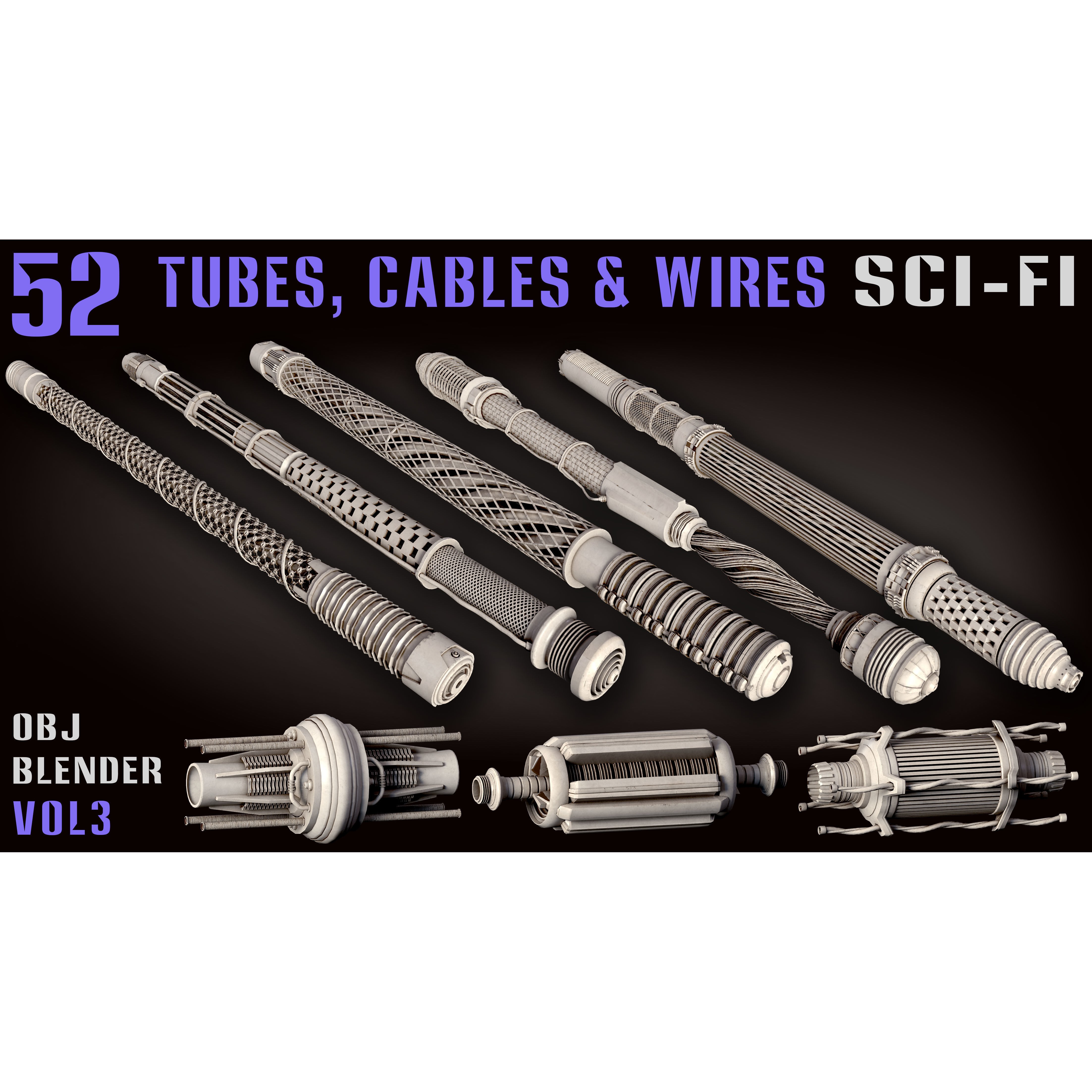 52 Sci-Fi Tubes, Cables & Wires - Game-Ready 3D Model - View 5