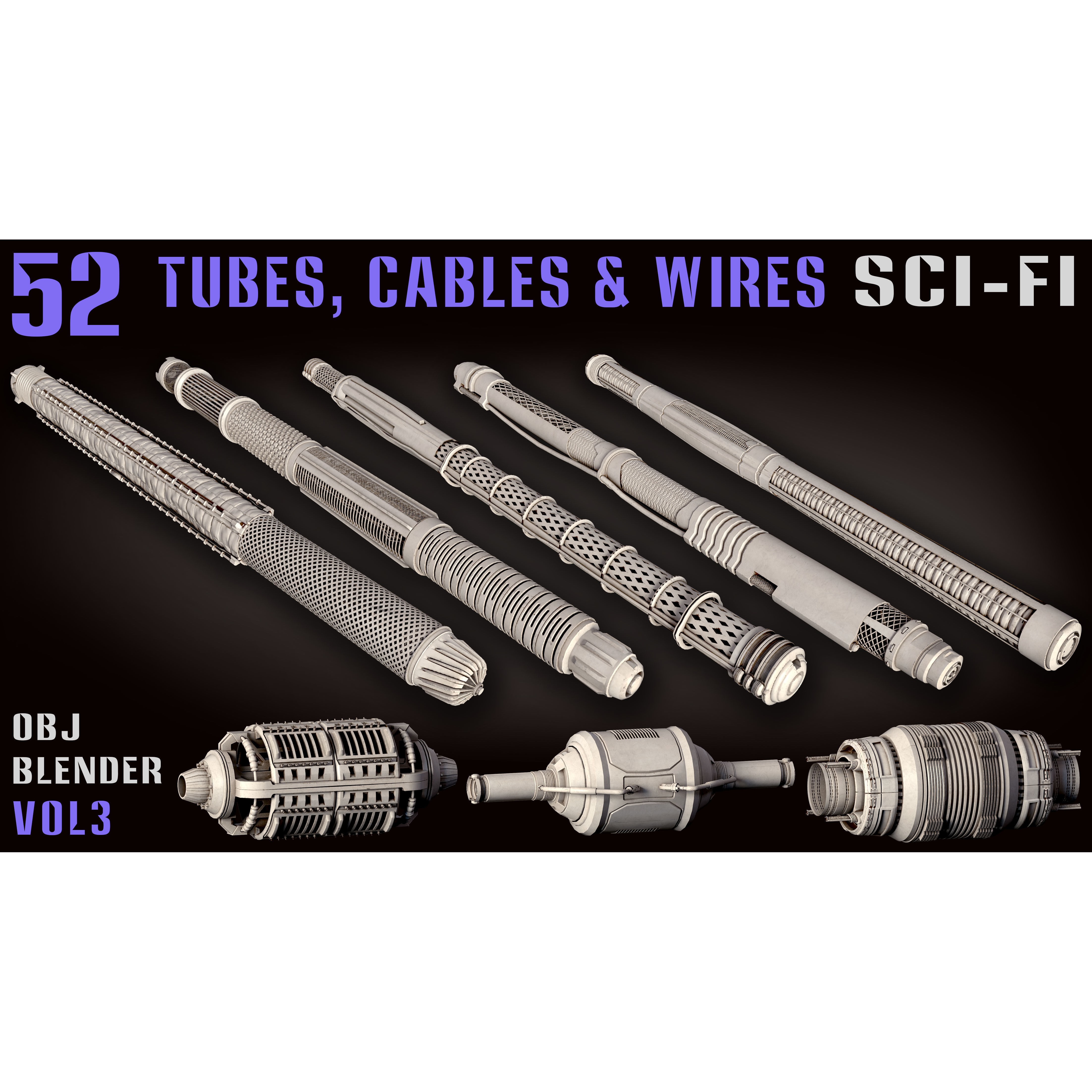 52 Sci-Fi Tubes, Cables & Wires - Game-Ready 3D Model - View 6