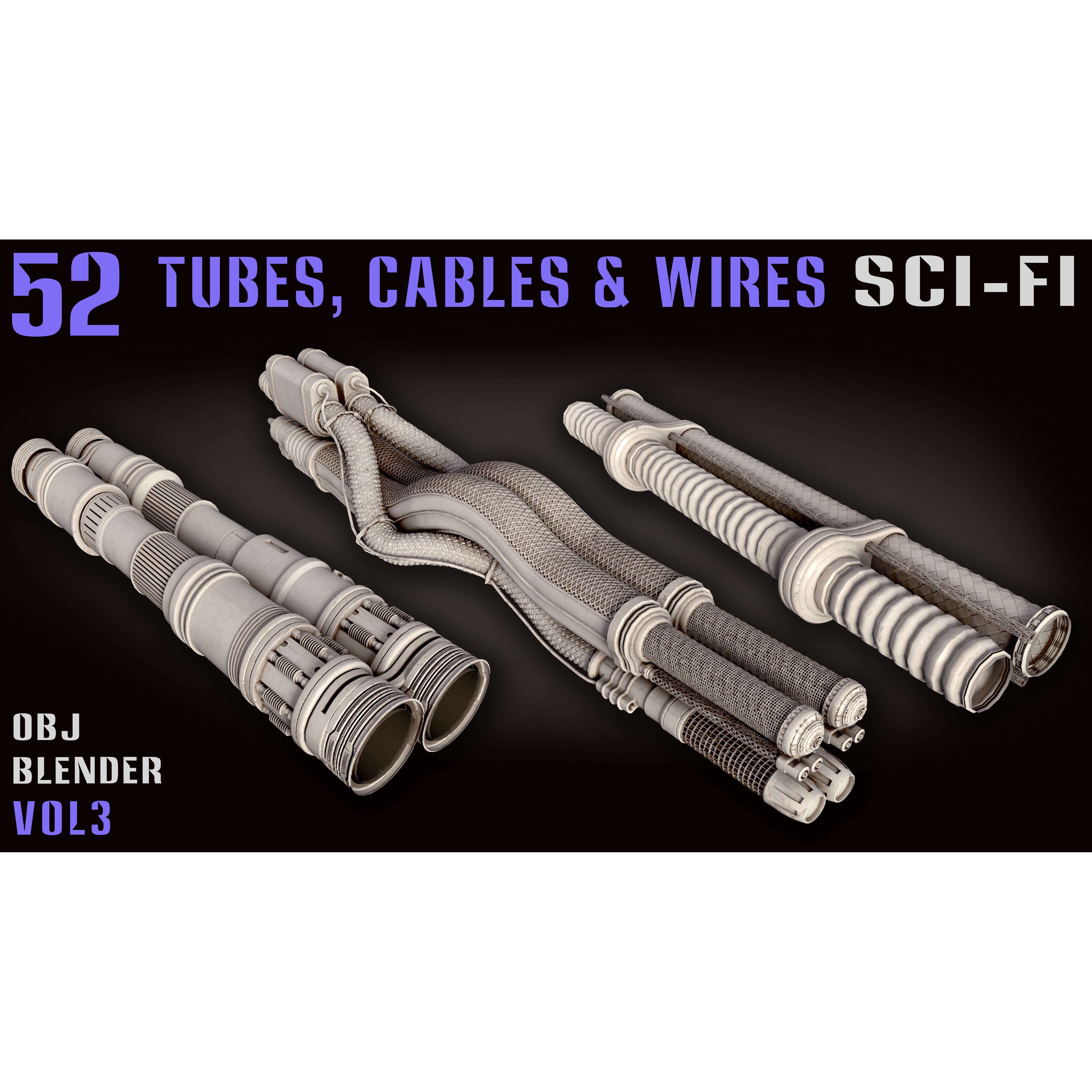 52 Sci-Fi Tubes, Cables & Wires - Game-Ready 3D Model - View 7
