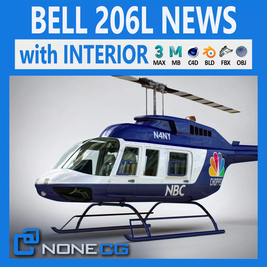 Bell 206L News Helicopter 3D Model – Realistic Aircraft with Interior - View 2