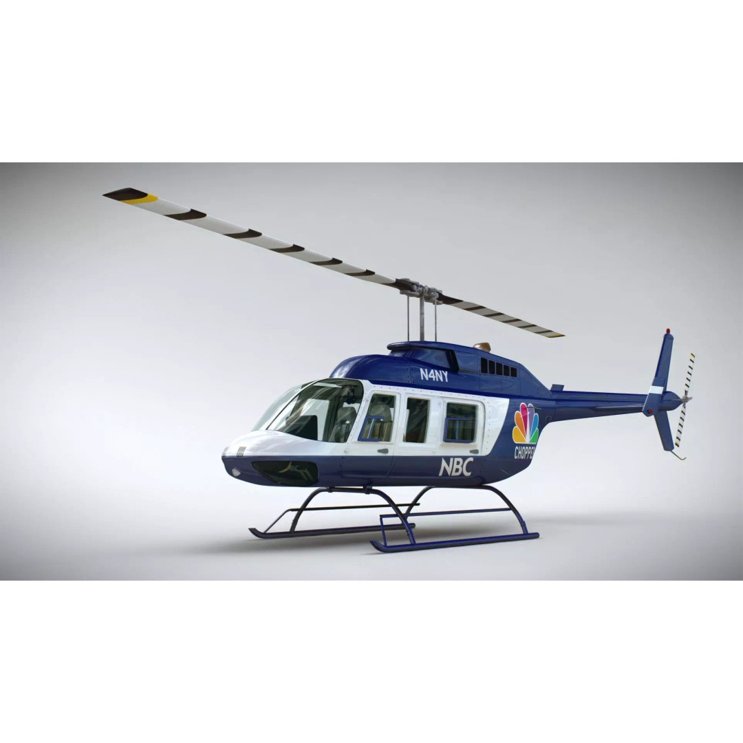 Bell 206L News Helicopter 3D Model – Realistic Aircraft with Interior - View 3