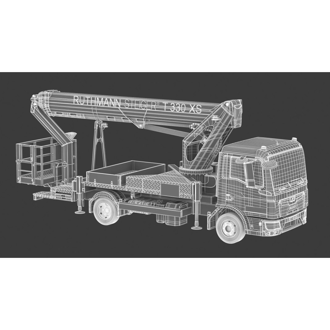 Ruthmann T330 Truck Mounted Aerial Work Platform 3D Model – High Poly PBR Asset, FBX, OBJ - View 3