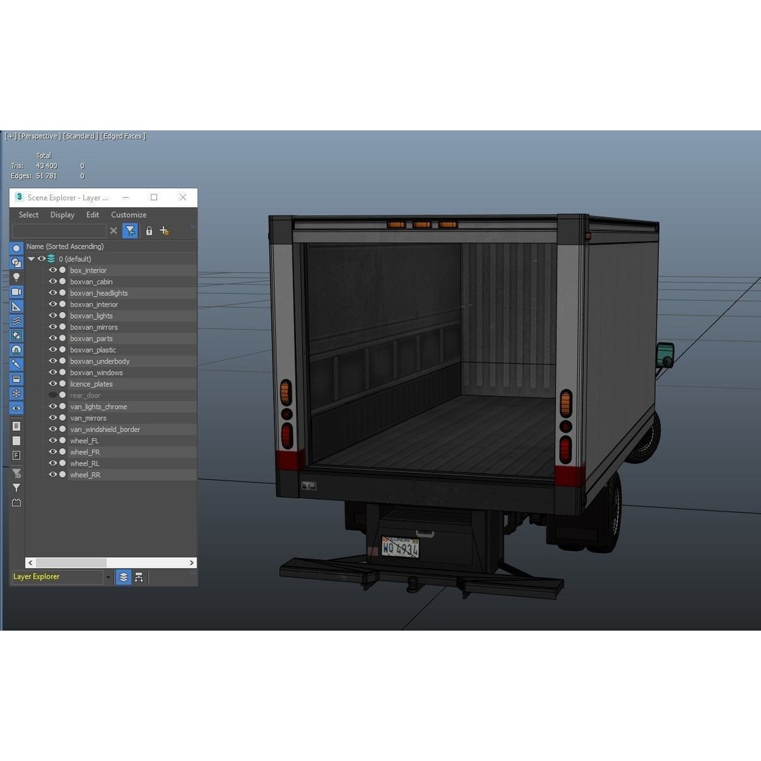 Industrial Van Box Truck 3D Model – Low Poly Game Asset, FBX - View 45