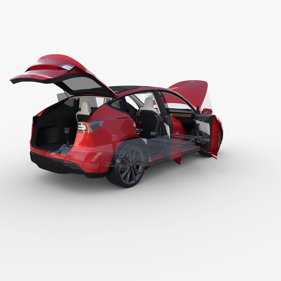 Tesla Model Y RWD 3D Model – Detailed Interior & Chassis, FBX, OBJ - View 37