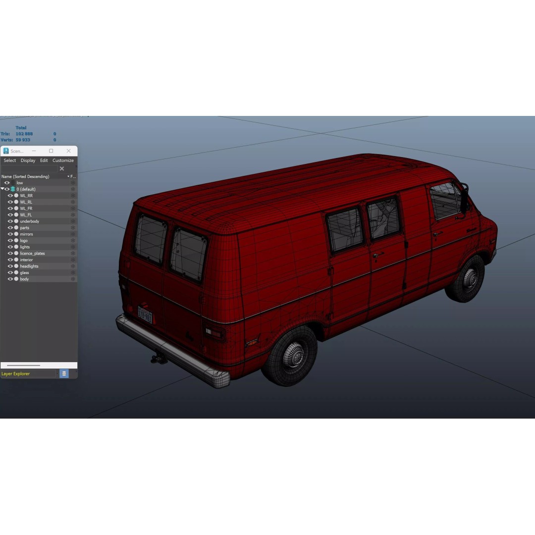 Dodge Tradesman D300 Van 3D Model – Low Poly Game Ready Asset, FBX - View 38