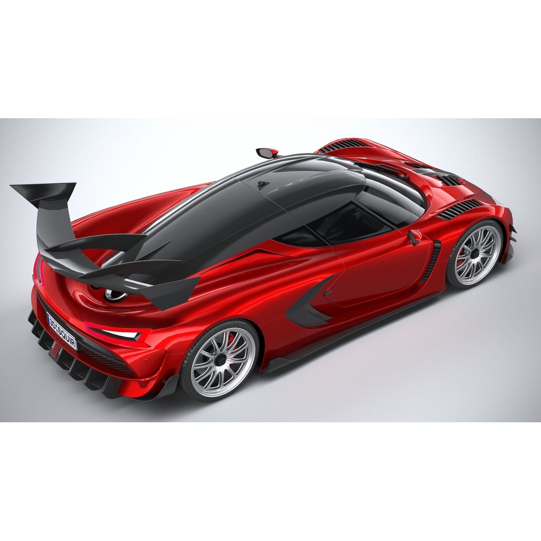 Generic Hypercar 3D Model – Low Poly Game Asset, FBX, OBJ - View 12
