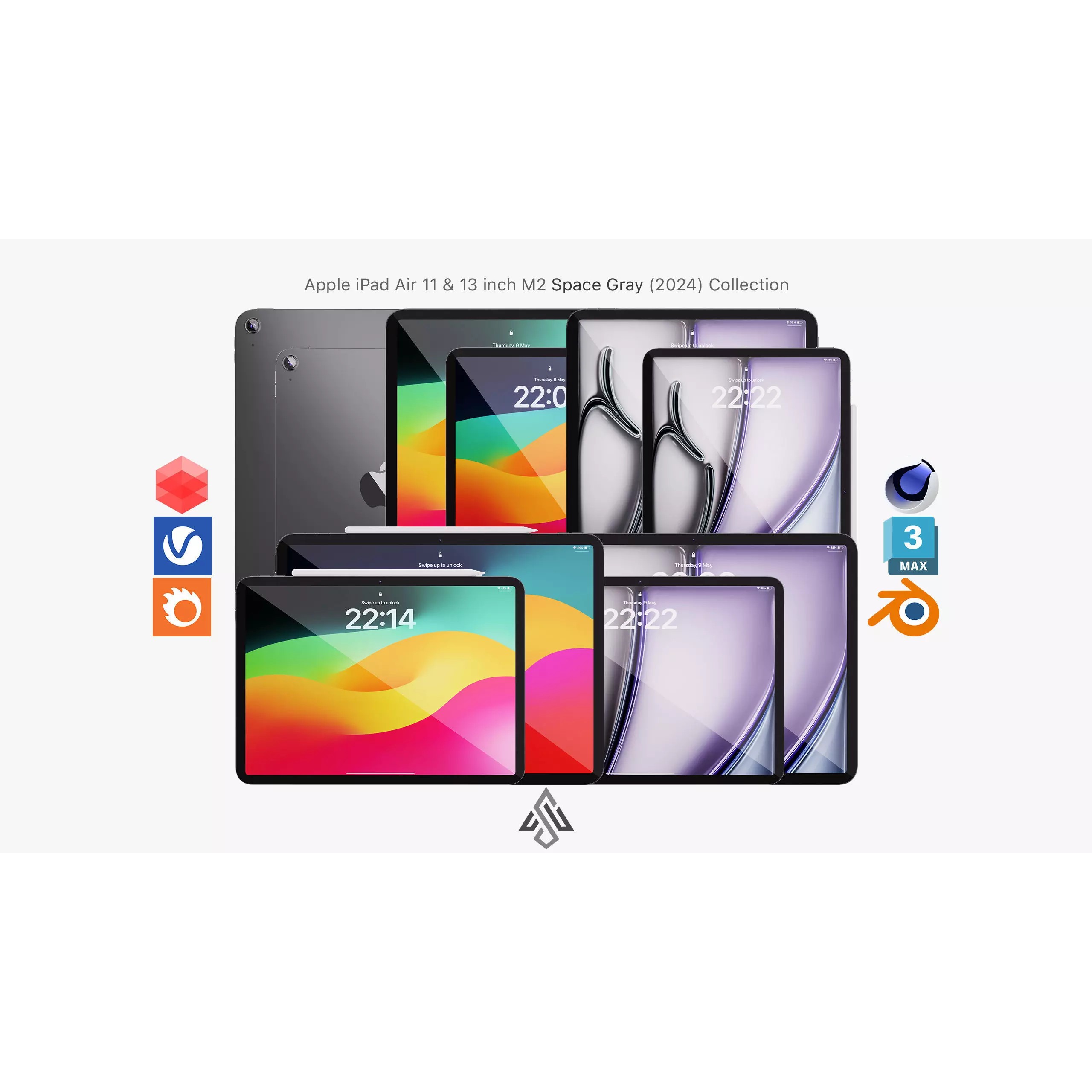 Apple iPad Air 11 & 13 Inch Space Gray - Game-Ready 3D Model - View 2