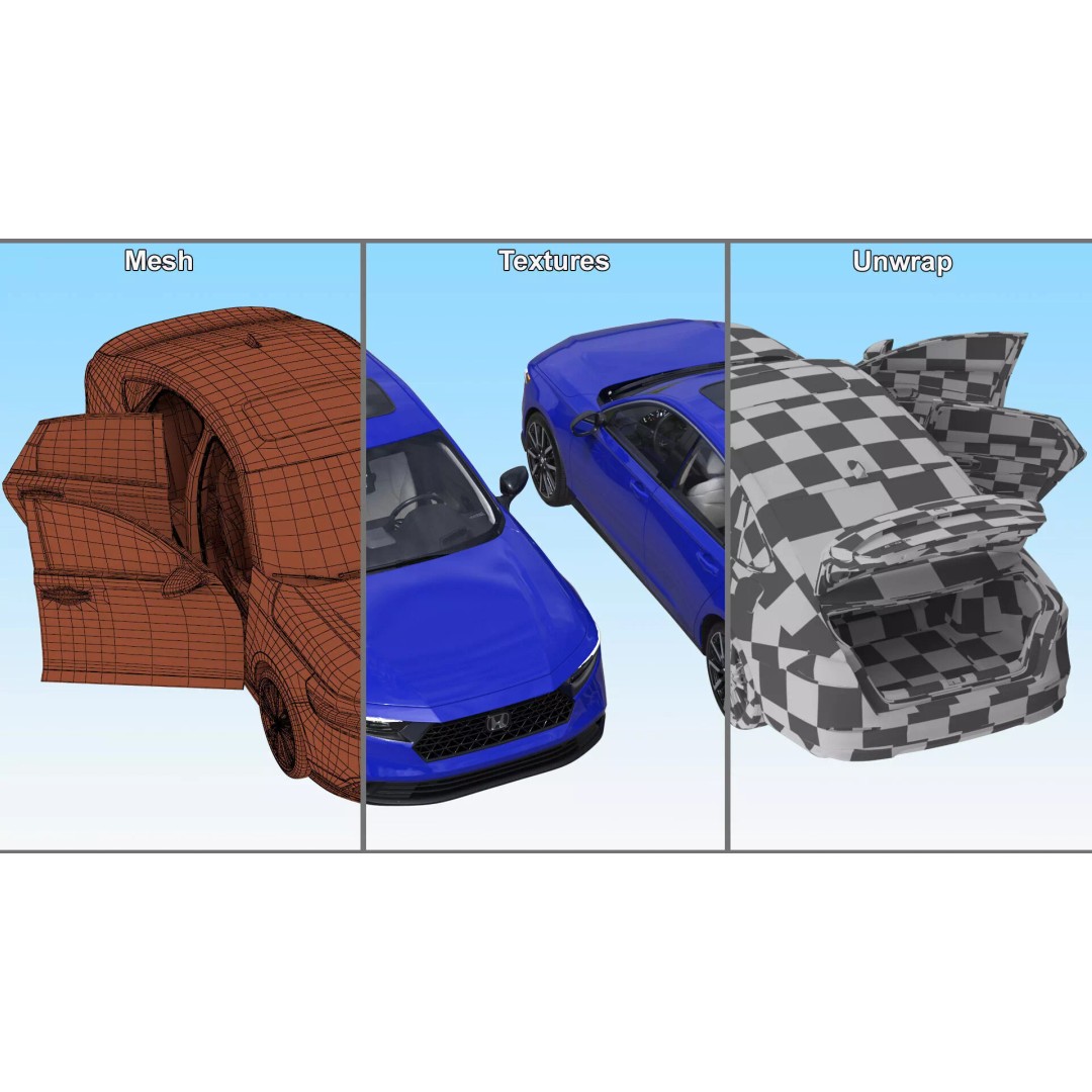 Blue Honda Accord 2025 3D Model – High Poly Sedan with PBR Textures - View 23