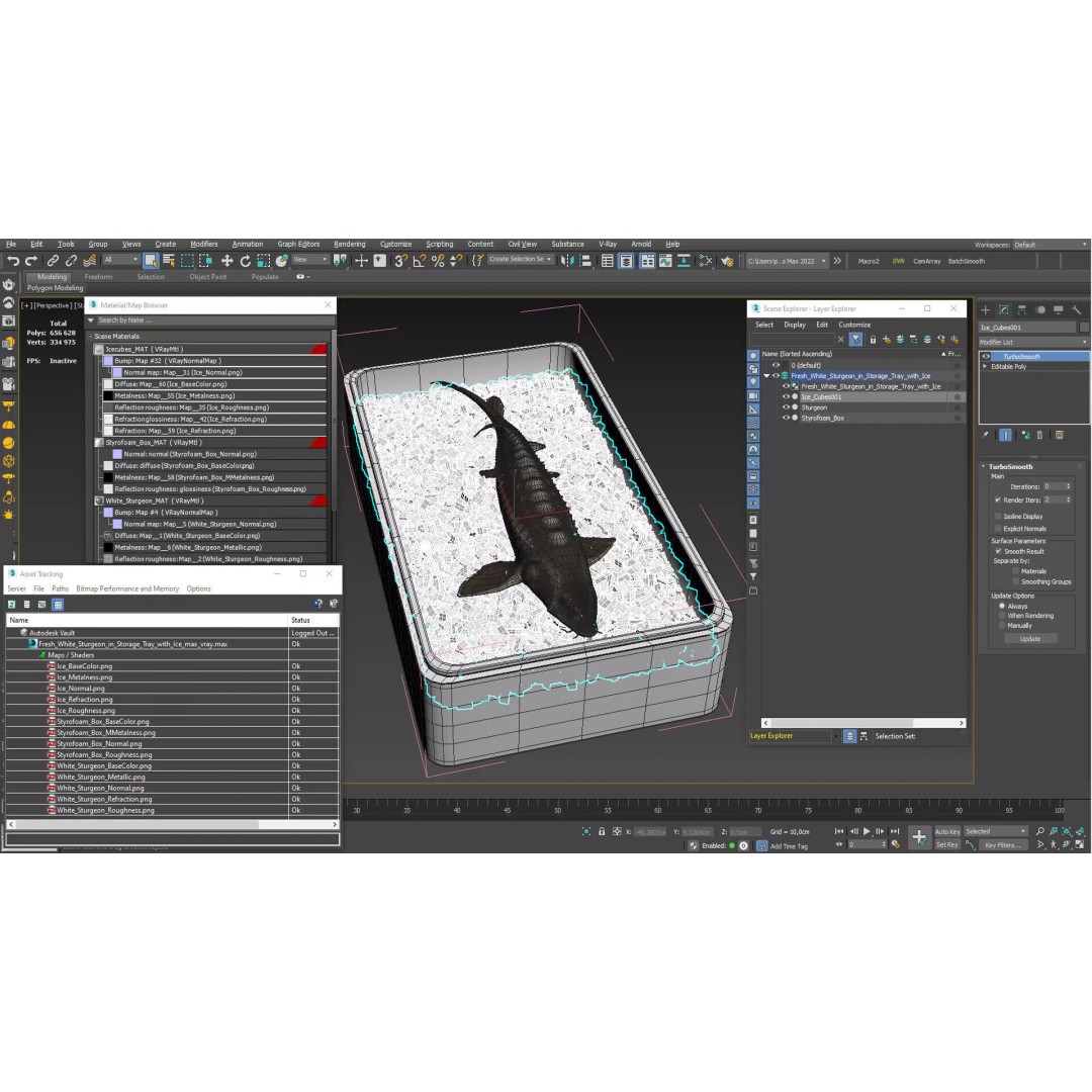 Fresh White Sturgeon 3D Model – Realistic PBR Fish in Storage Tray - View 16