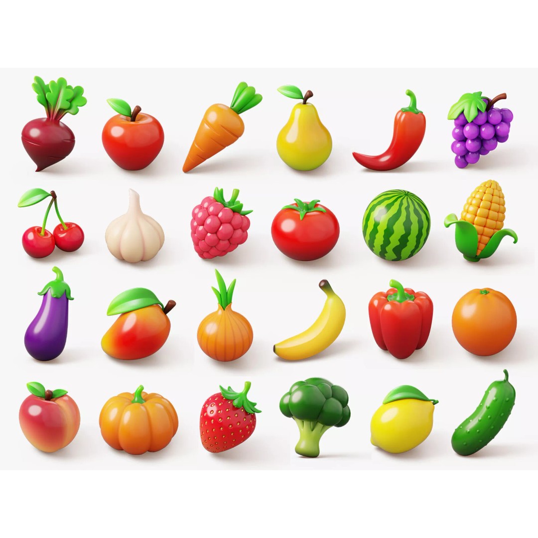 Stylized Fruits and Vegetables 3D Model – Cartoon Style PBR Pack