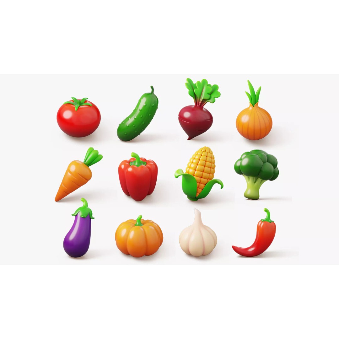 Stylized Fruits and Vegetables 3D Model – Cartoon Style PBR Pack - View 3