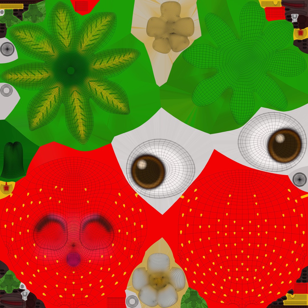 Strawberry 3D Model – Low Poly Cartoon Character, FBX, PBR Textures