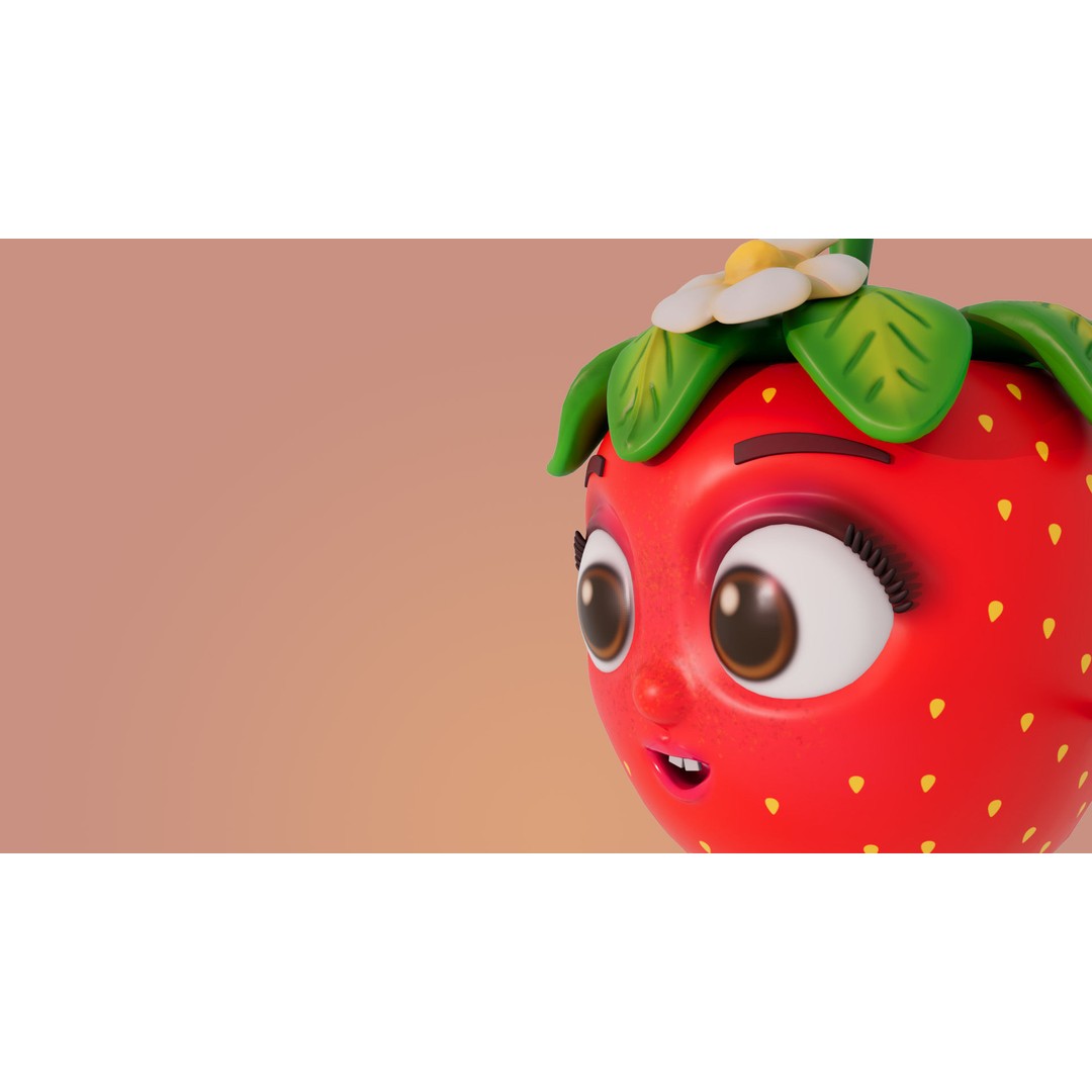 Strawberry 3D Model – Low Poly Cartoon Character, FBX, PBR Textures - View 10