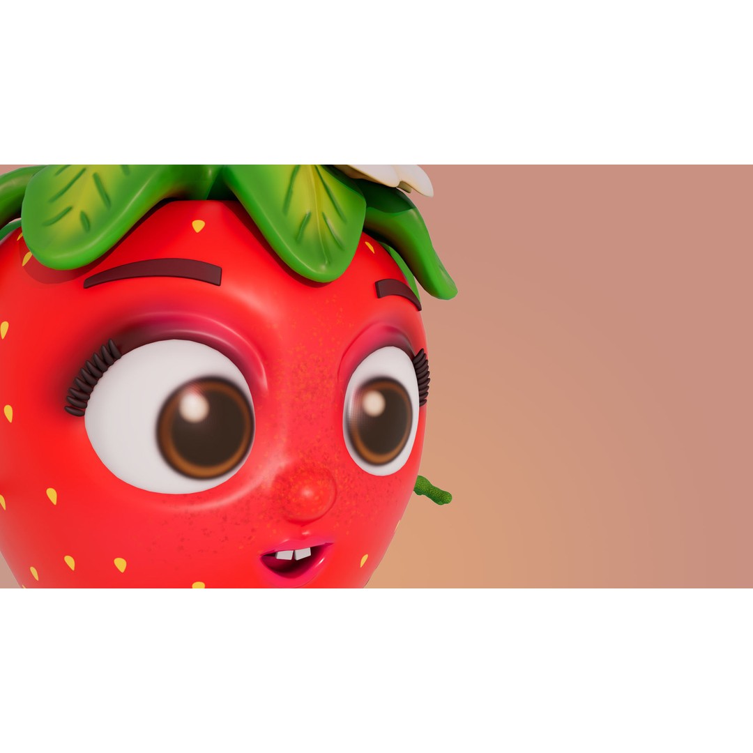 Strawberry 3D Model – Low Poly Cartoon Character, FBX, PBR Textures - View 11