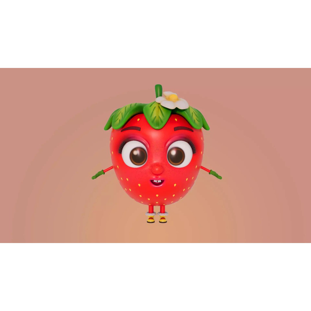 Strawberry 3D Model – Low Poly Cartoon Character, FBX, PBR Textures - View 2