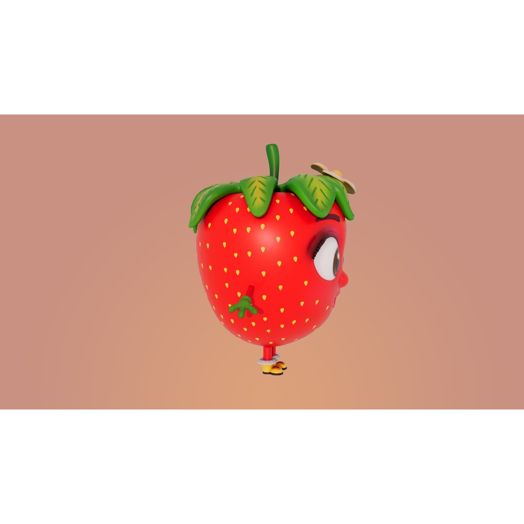Strawberry 3D Model – Low Poly Cartoon Character, FBX, PBR Textures - View 4