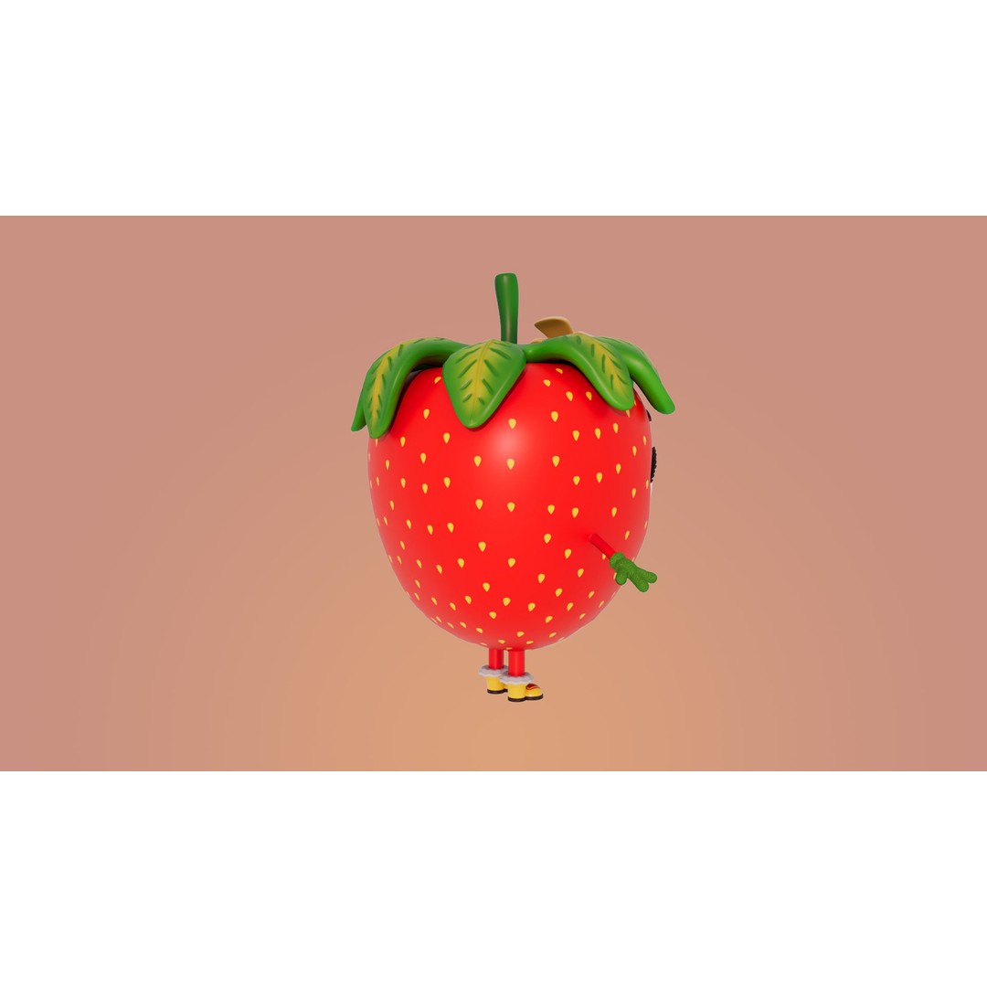 Strawberry 3D Model – Low Poly Cartoon Character, FBX, PBR Textures - View 5