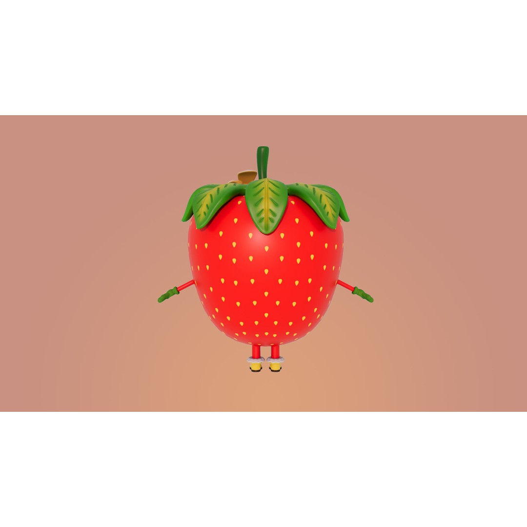 Strawberry 3D Model – Low Poly Cartoon Character, FBX, PBR Textures - View 6