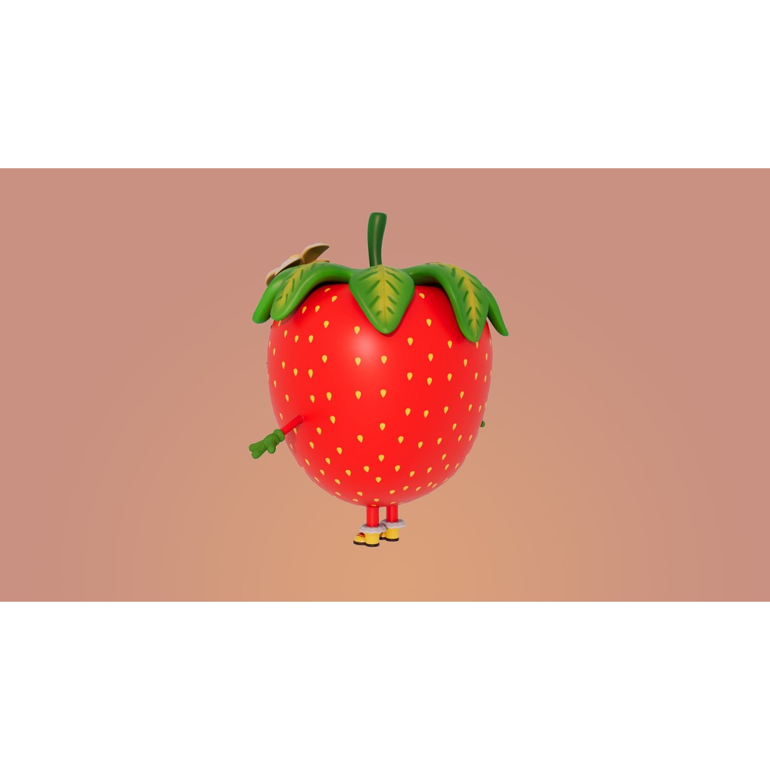 Strawberry 3D Model – Low Poly Cartoon Character, FBX, PBR Textures - View 7