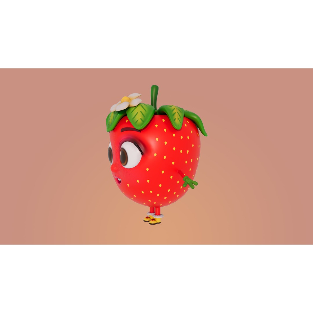 Strawberry 3D Model – Low Poly Cartoon Character, FBX, PBR Textures - View 8