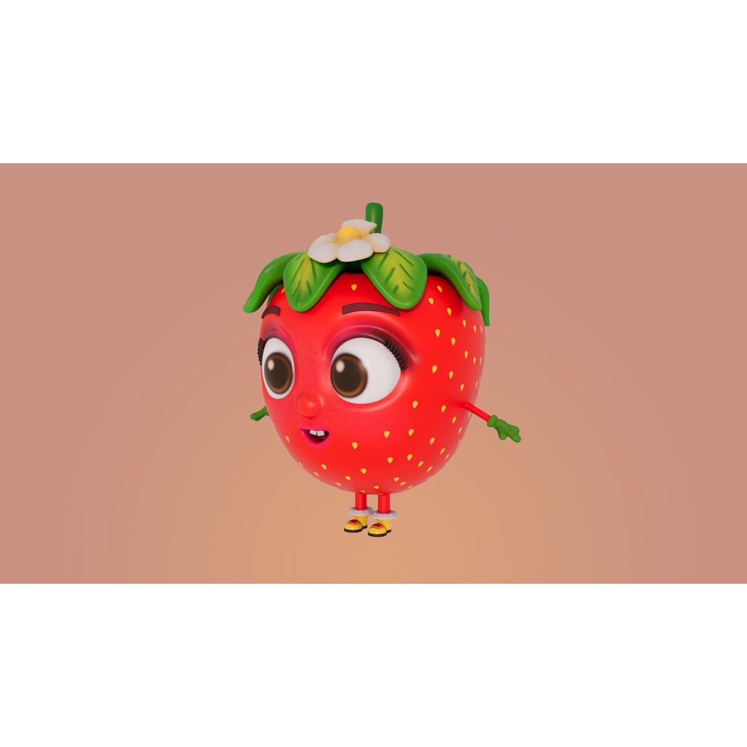 Strawberry 3D Model – Low Poly Cartoon Character, FBX, PBR Textures - View 9