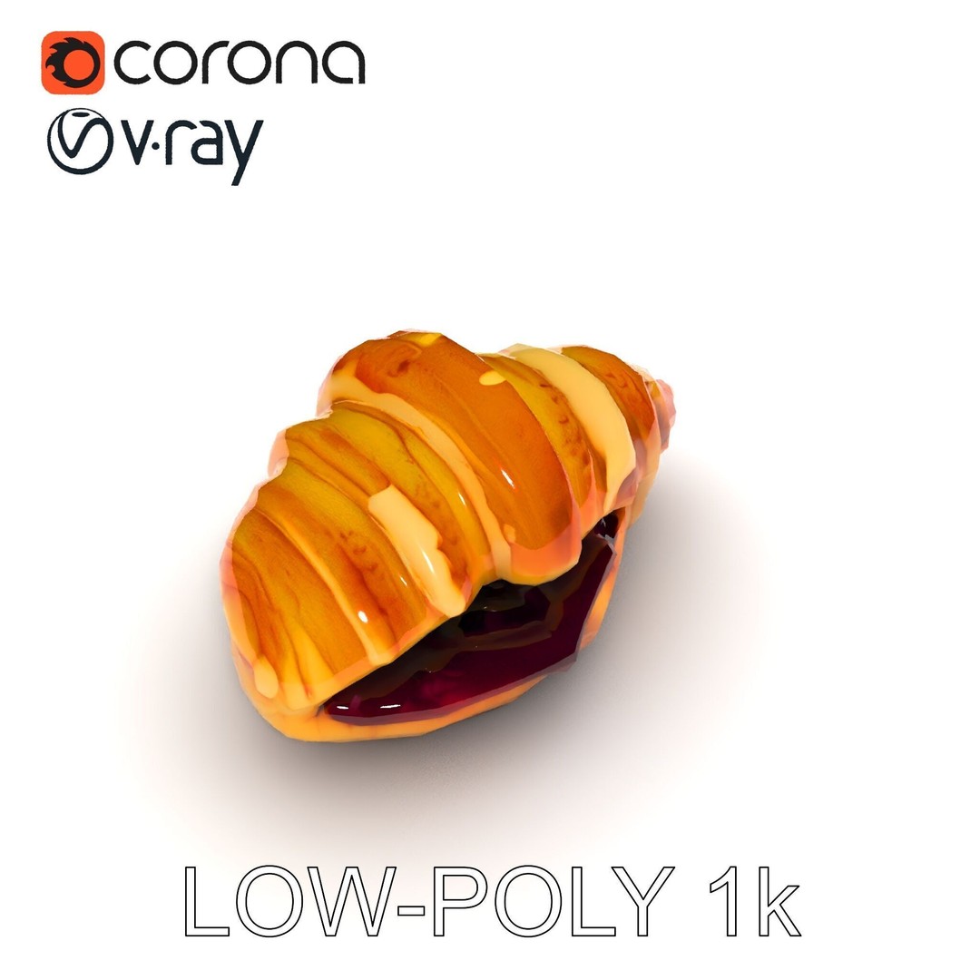 Delicious Croissant 3D Model – Low Poly PBR Asset for Games, FBX - View 11