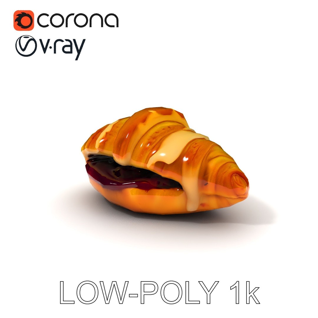 Delicious Croissant 3D Model – Low Poly PBR Asset for Games, FBX - View 14