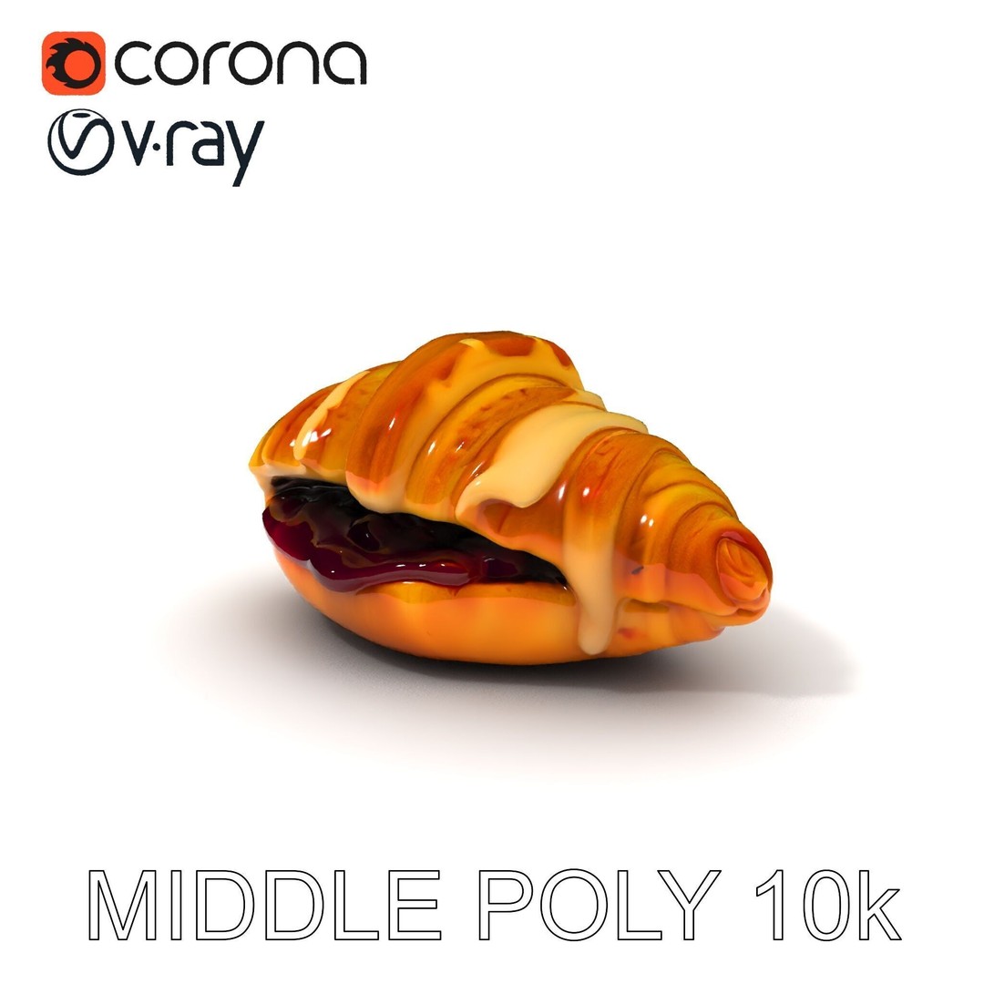 Delicious Croissant 3D Model – Low Poly PBR Asset for Games, FBX - View 17
