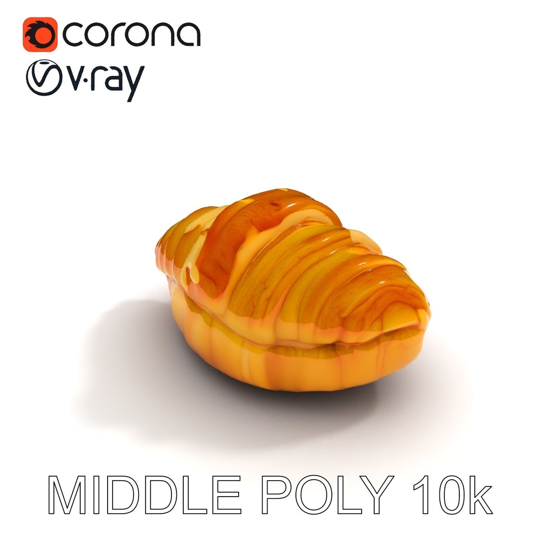 Delicious Croissant 3D Model – Low Poly PBR Asset for Games, FBX - View 23