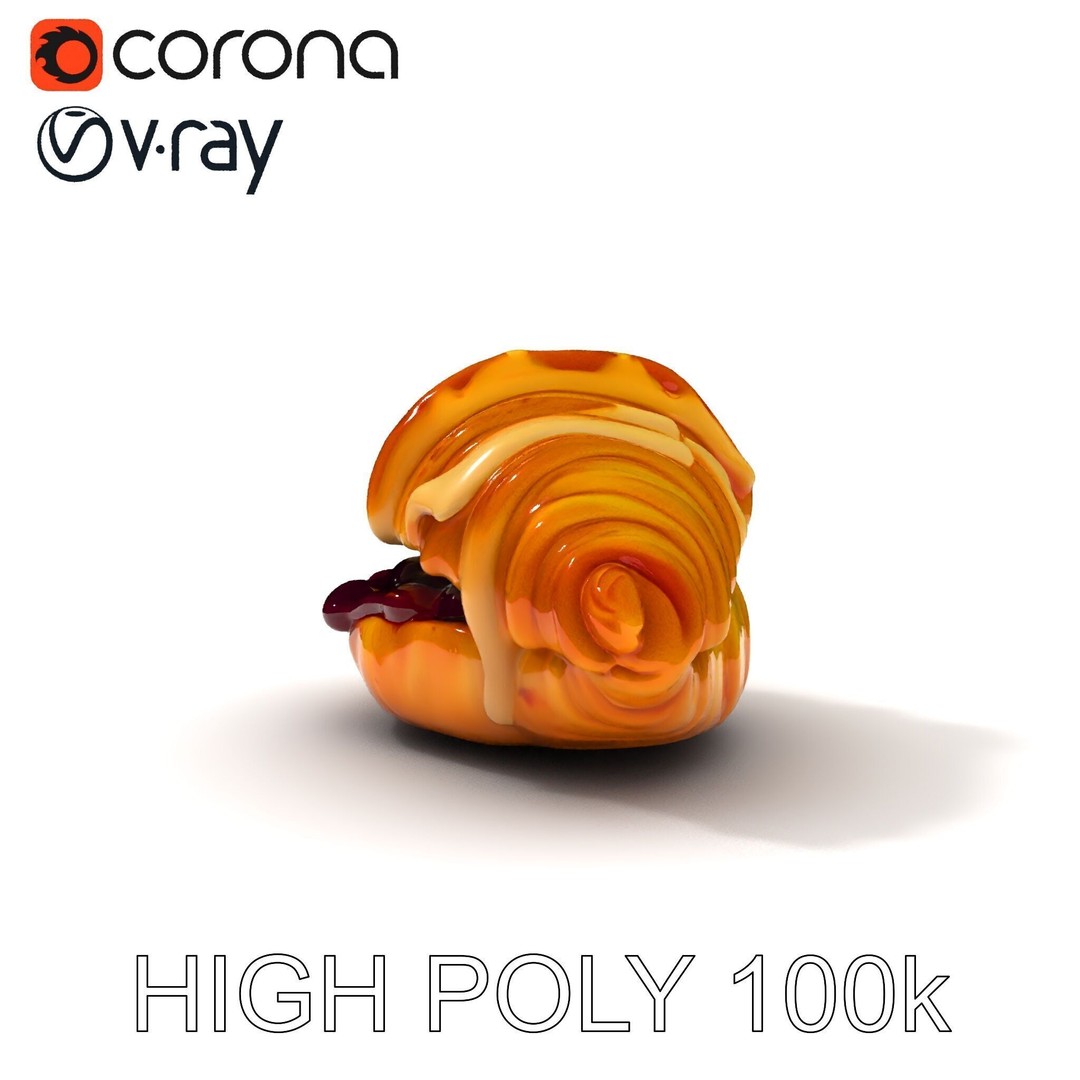 Delicious Croissant 3D Model – Low Poly PBR Asset for Games, FBX - View 25
